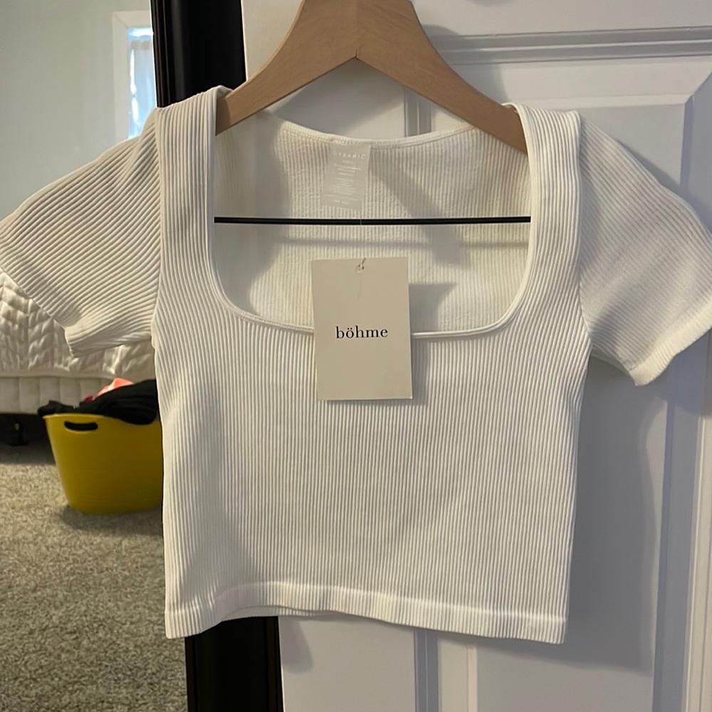 White Bohme Square Neck Crop Top